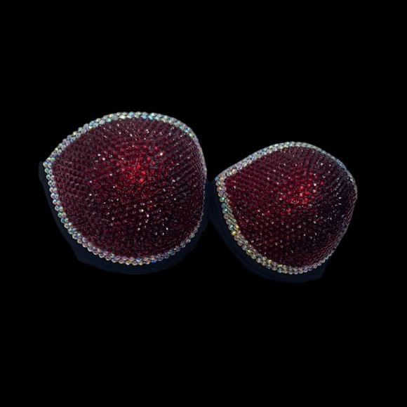 Iridescent Crystal AB Diamond & Dark Red Casino Strapless Bralet All Sizes New - Picture 4 of 11